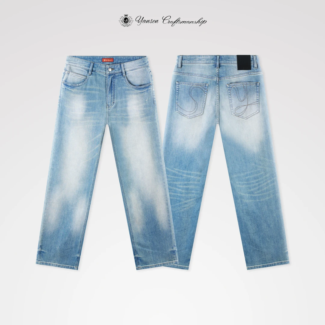 【黑标系列】重工水洗猫须工艺直筒牛仔裤长裤 YS112