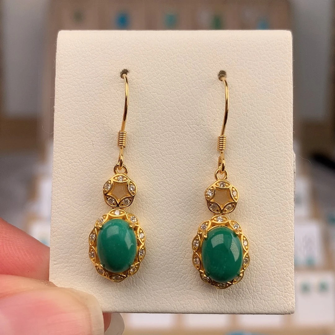 绿松石银S925镶嵌耳饰