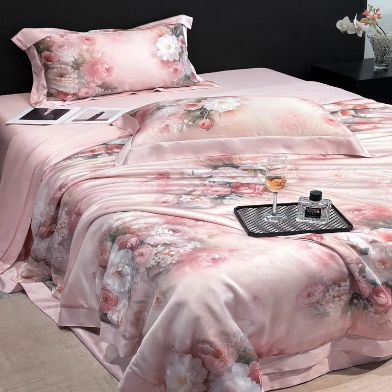 【贝蒂】粉紫色夏凉被四件套可机洗裸睡凉感空调被子数码印花夏被