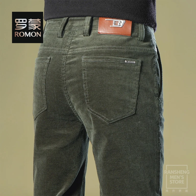 罗蒙2025秋冬高端灯芯绒裤子男士休闲裤直筒商务弹力保暖长裤子