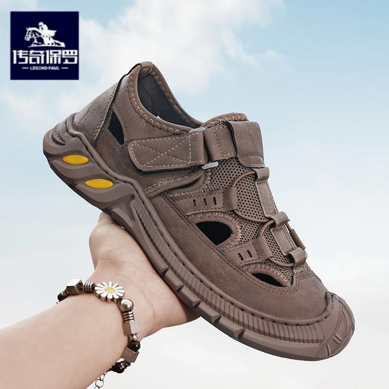 传奇保罗正版凉鞋男夏季外穿包头洞洞凉拖男款防滑运动涉水沙滩鞋