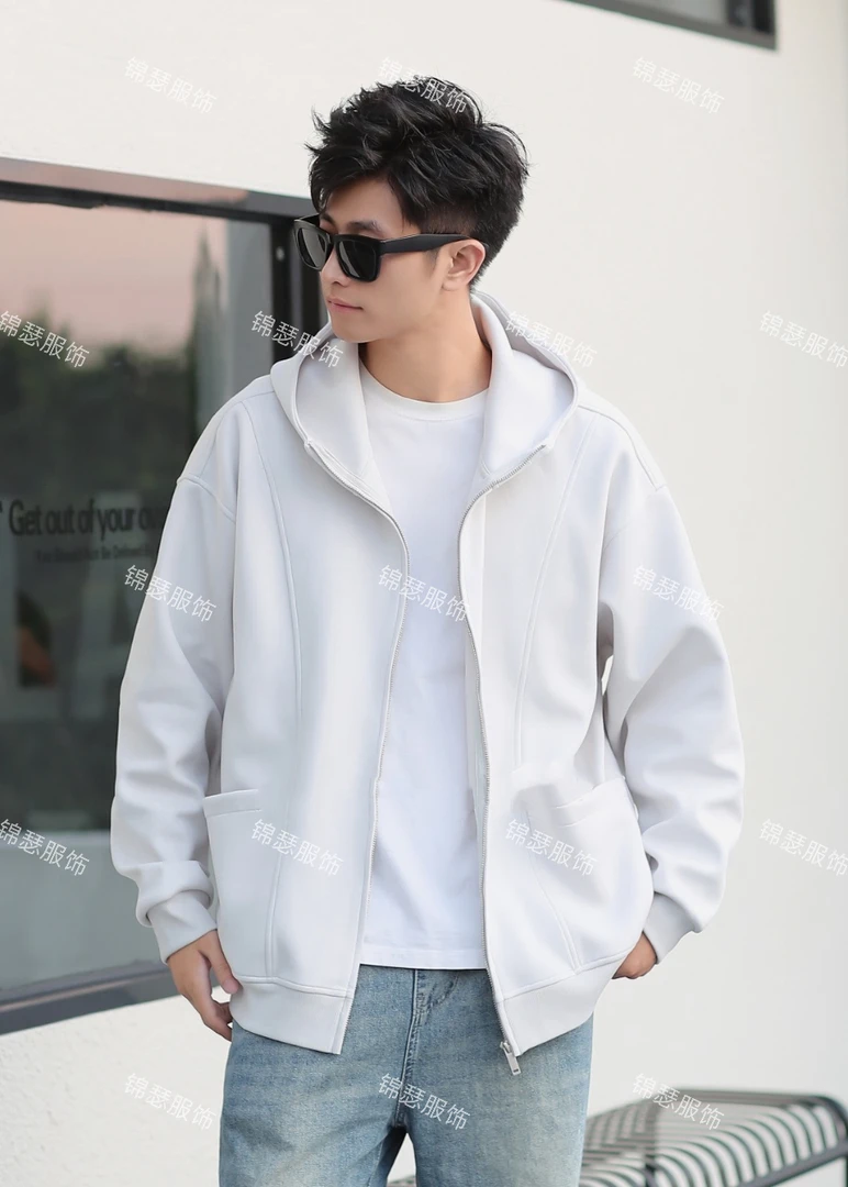 【锦瑟服饰】男女同款连帽双拉头美式休闲开衫卫衣外套男士春秋运动