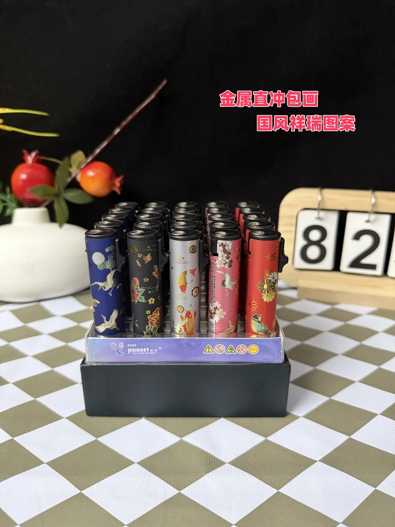 新款国风祥瑞创意圆柱卡通直冲可充气防风打火机金属炫送男友礼物