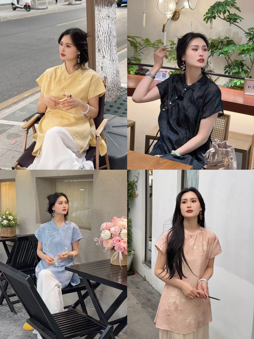 【编号301-500】花相思棉麻女装夏季凉爽国风宽松套头上衣短袖小衫