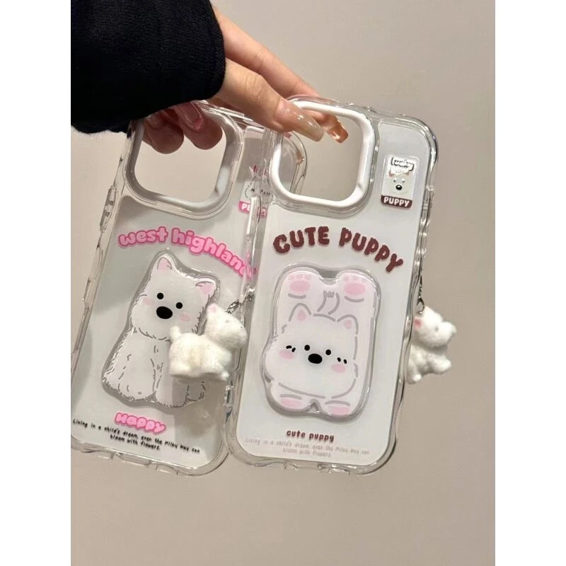 治愈系萌宠滴胶西高地小白狗毛绒挂件适用于iphone16苹果15手机壳