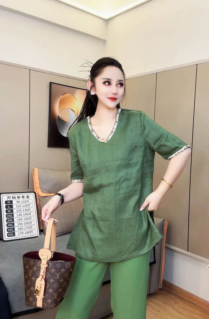 2060新中式国风亚麻套装女春秋款设计100亚麻宽松阔腿裤两件套