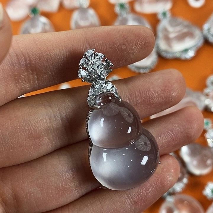 石英质玉银S925镀金镶嵌颈饰