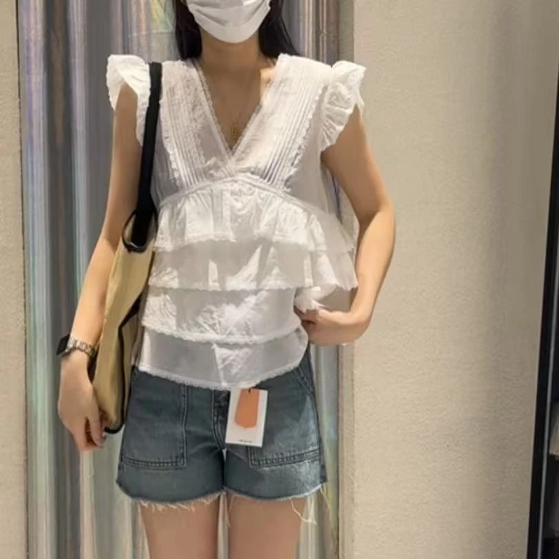 不褪色修身型百搭时尚白色欧若风夏季外穿衬衫短袖