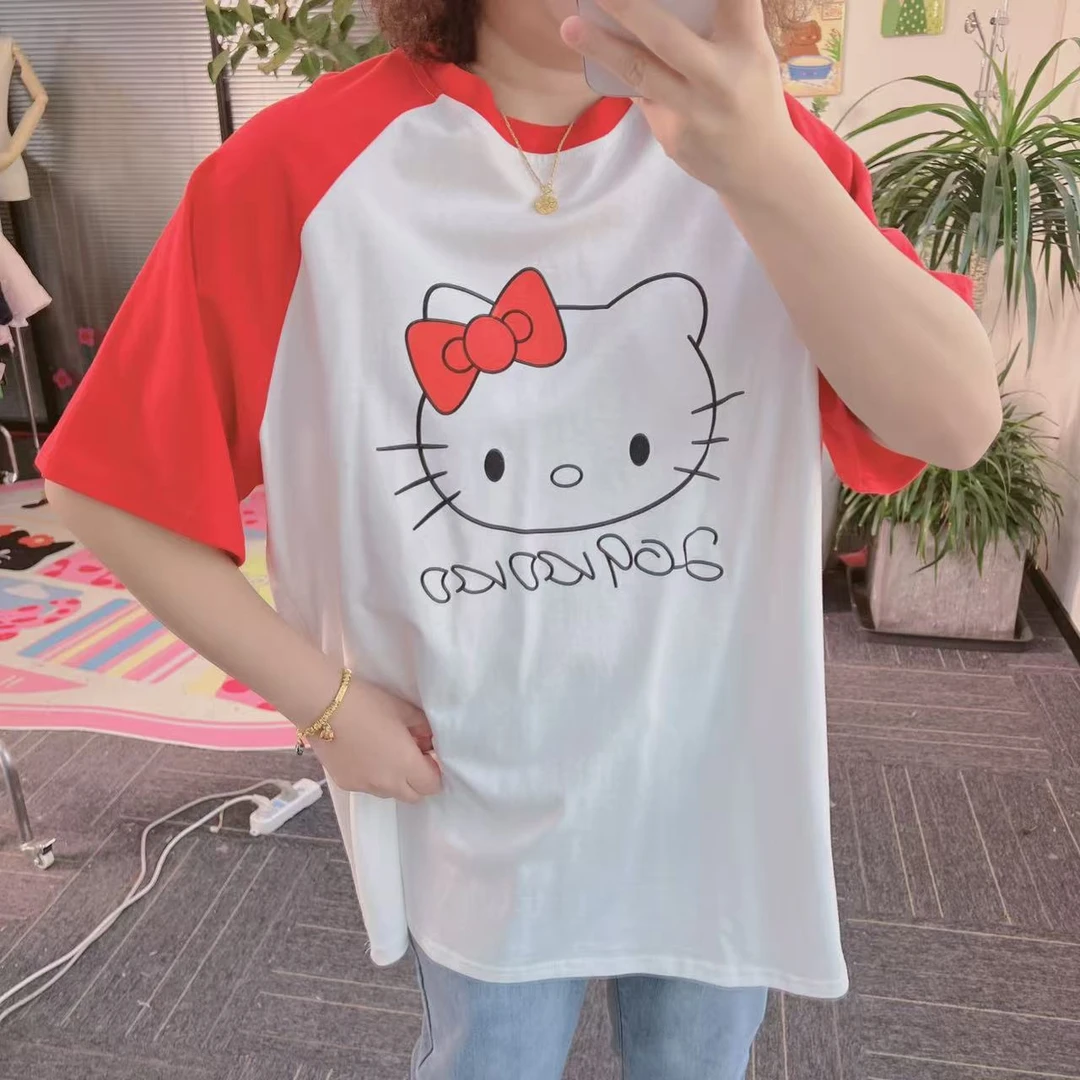 【纯熙+】新款加厚卡通KK猫拼接袖短袖T恤30098