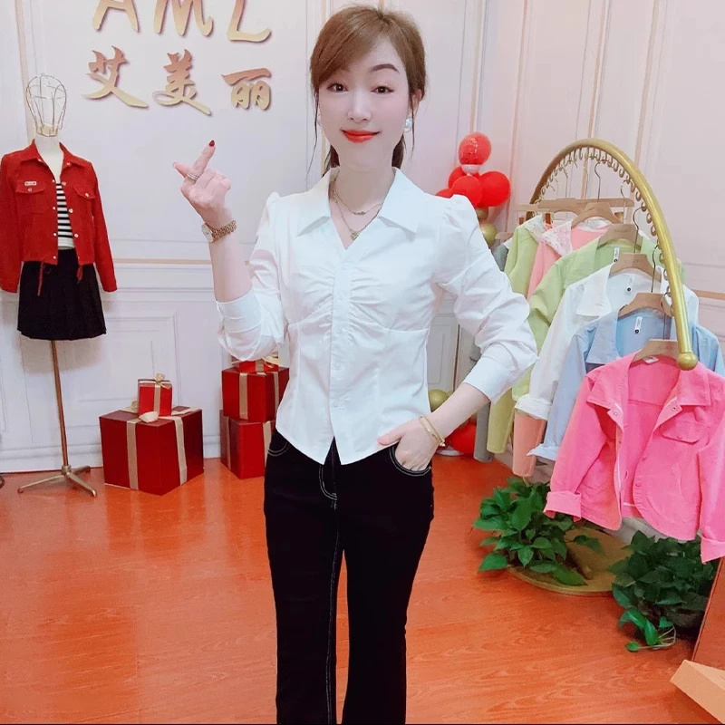 时尚休闲衬衫女2025春季新款洋气显瘦收腰小个子长袖百搭衬衣小衫