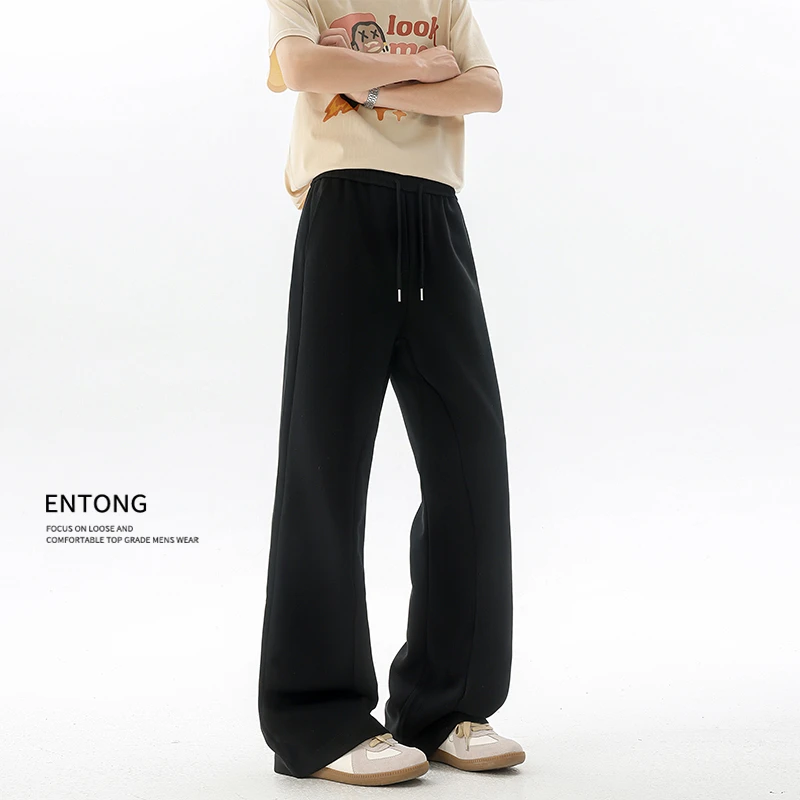 Entong潮牌美式拼接微喇卫裤男生秋季宽松抽绳休闲裤百搭运动裤子