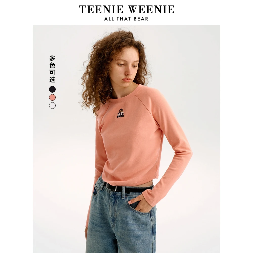 TeenieWeenie小熊24冬季新款修身V字下摆长袖上衣女装TTLA248V24I