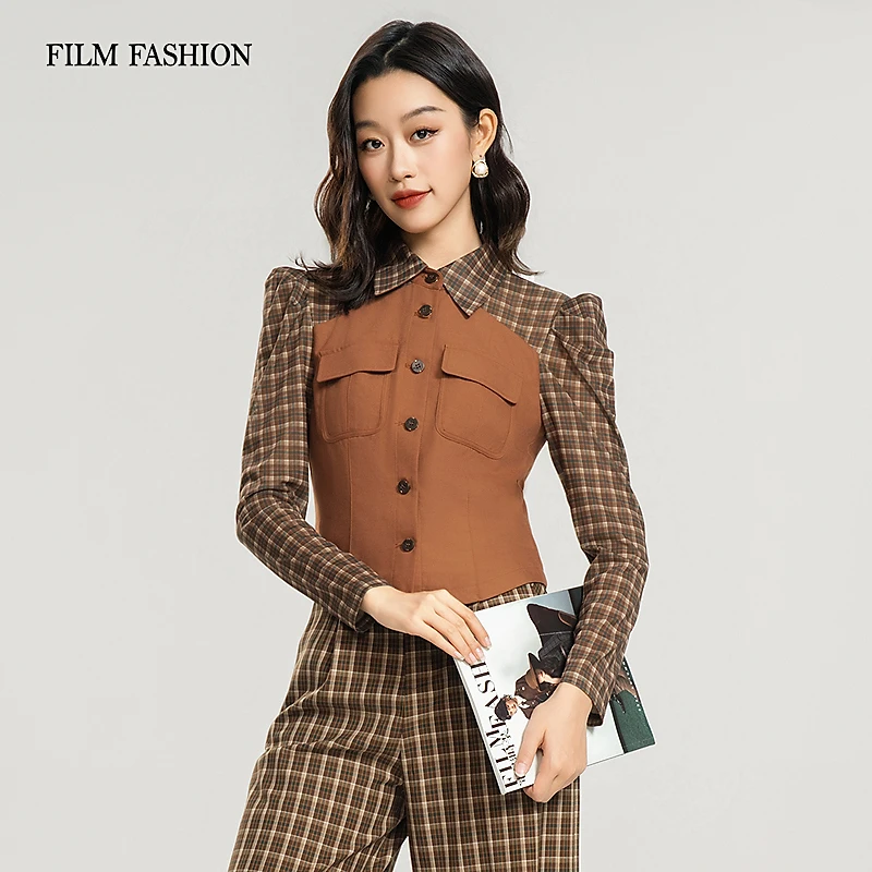 一电影一时装秋季新款拼接梭织上衣气质时尚通勤百搭女FFIS134388