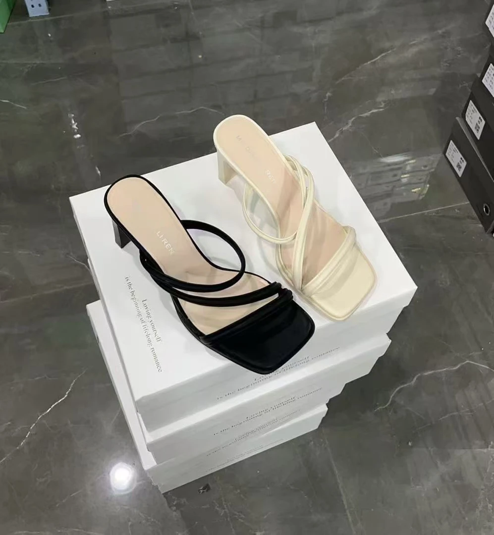 小码福利！ 予说 夏季粗跟增高方头高跟一字拖女鞋露趾时尚-225-11