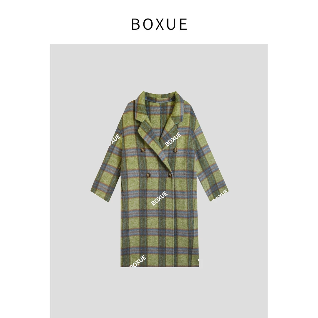 BOXUE“厚乳抹茶”秋冬时尚复古格子 外套#230914W412