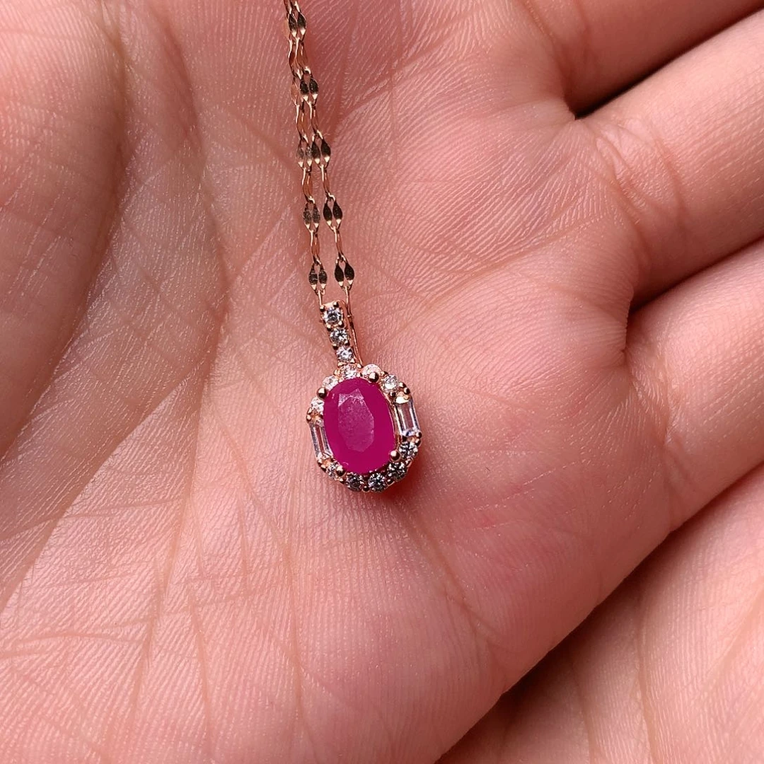 红宝石颈饰银S925镶嵌