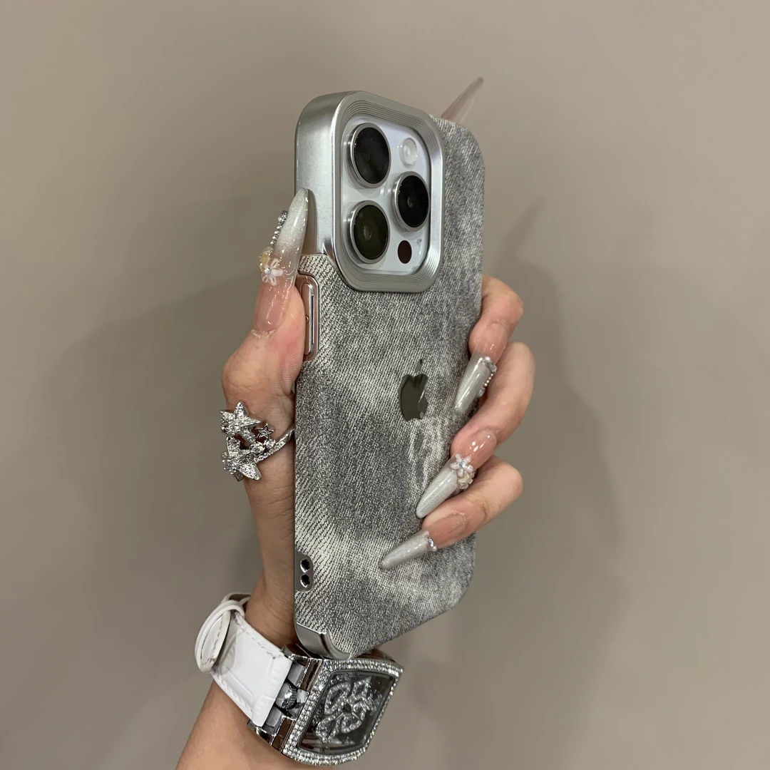 新款电镀牛仔纹适用苹果16手机壳iPhone15promax全包14防摔1312