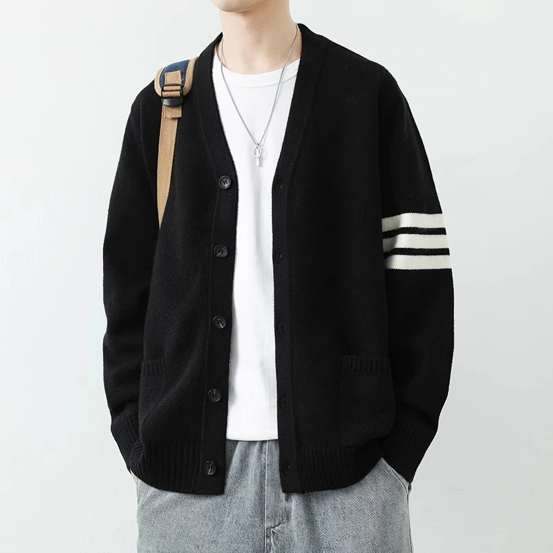 GSCebrodz秋冬季潮流开衫毛衣三条杠线衣外套百搭潮牌针织衫男外