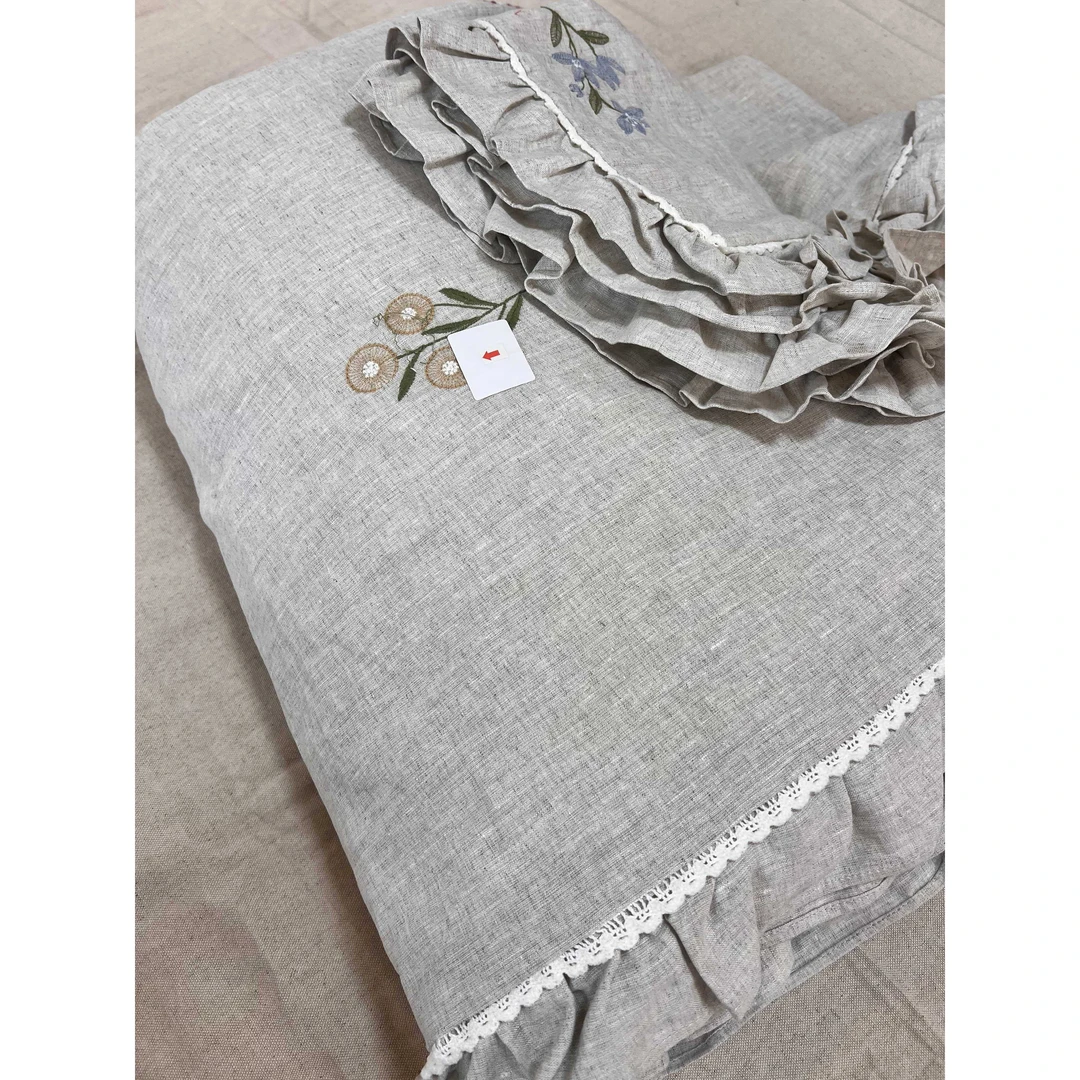 <明媚四季枕套>汉麻双雨露重工刺绣花边枕套