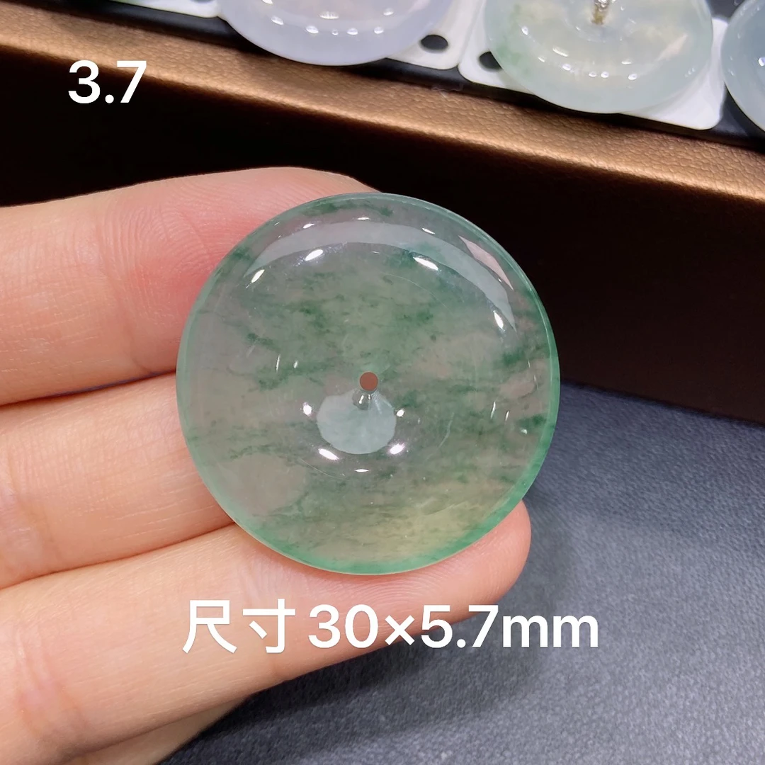 缅甸天然A货翡翠，正冰种 飘意境蓝花 满花平安扣吊坠，冰透精美款Z