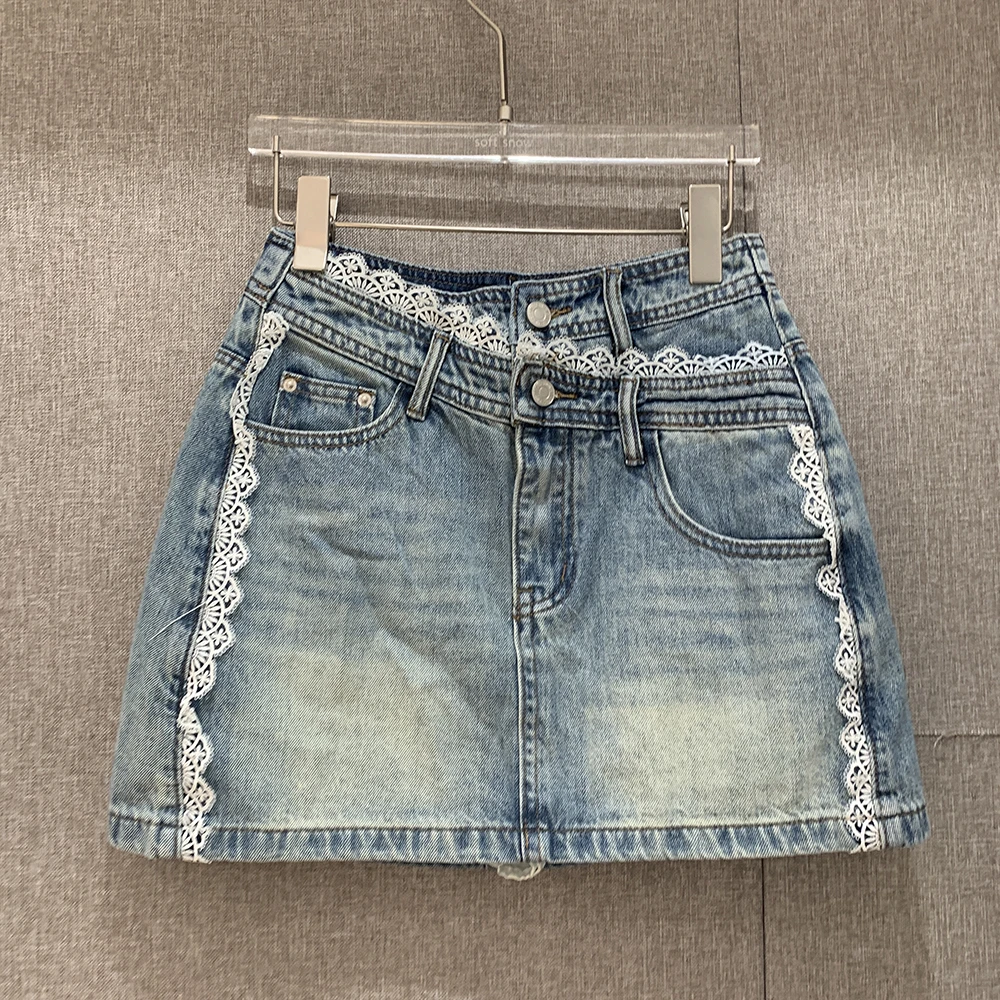 欧洲站女装欧货潮牛仔短裙女春夏2025新款蕾丝边高腰包臀裙半裙