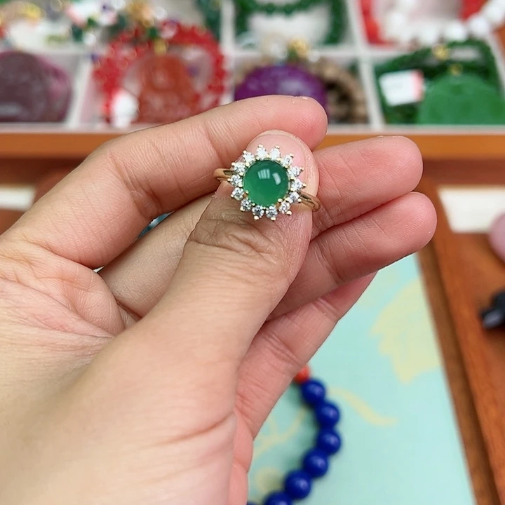 玛瑙/玉髓戒指未镶嵌1号绿玉髓戒指多样性发货