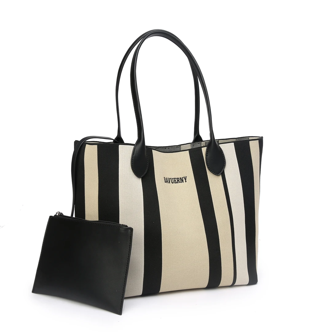 小众时尚手提包托特大包子母包包1956#条纹/黑