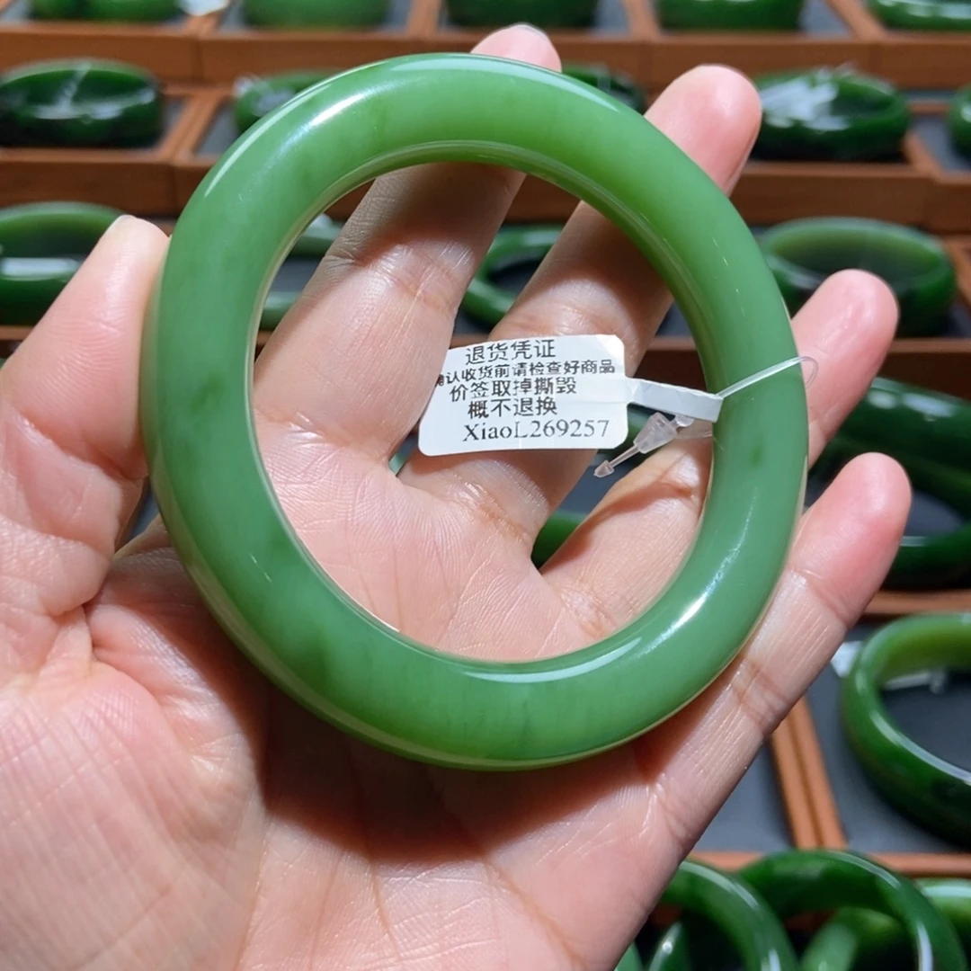 和田玉（碧玉）未镶嵌手镯粉绿5859