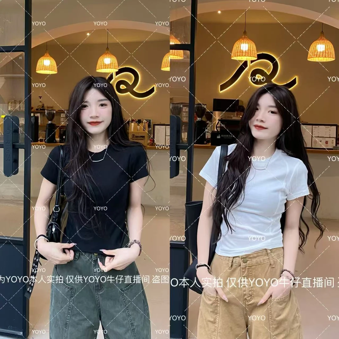 YOYO自制【五线拼接】春夏2025新款显瘦休闲夏季修身短袖上衣T恤