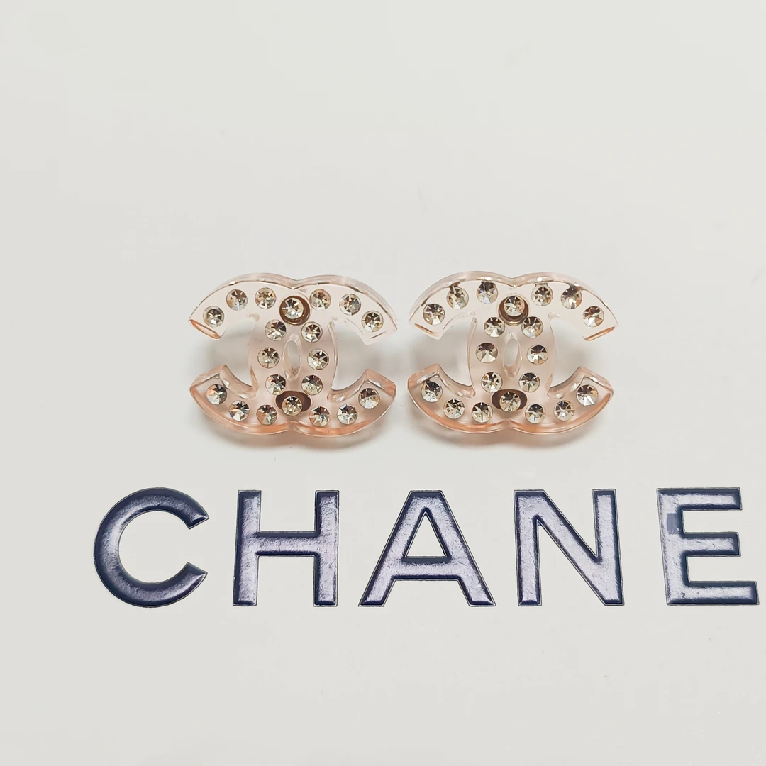 95新 Chanel/香奈儿 Chanel vintage香奈儿中古粉色双c耳钉