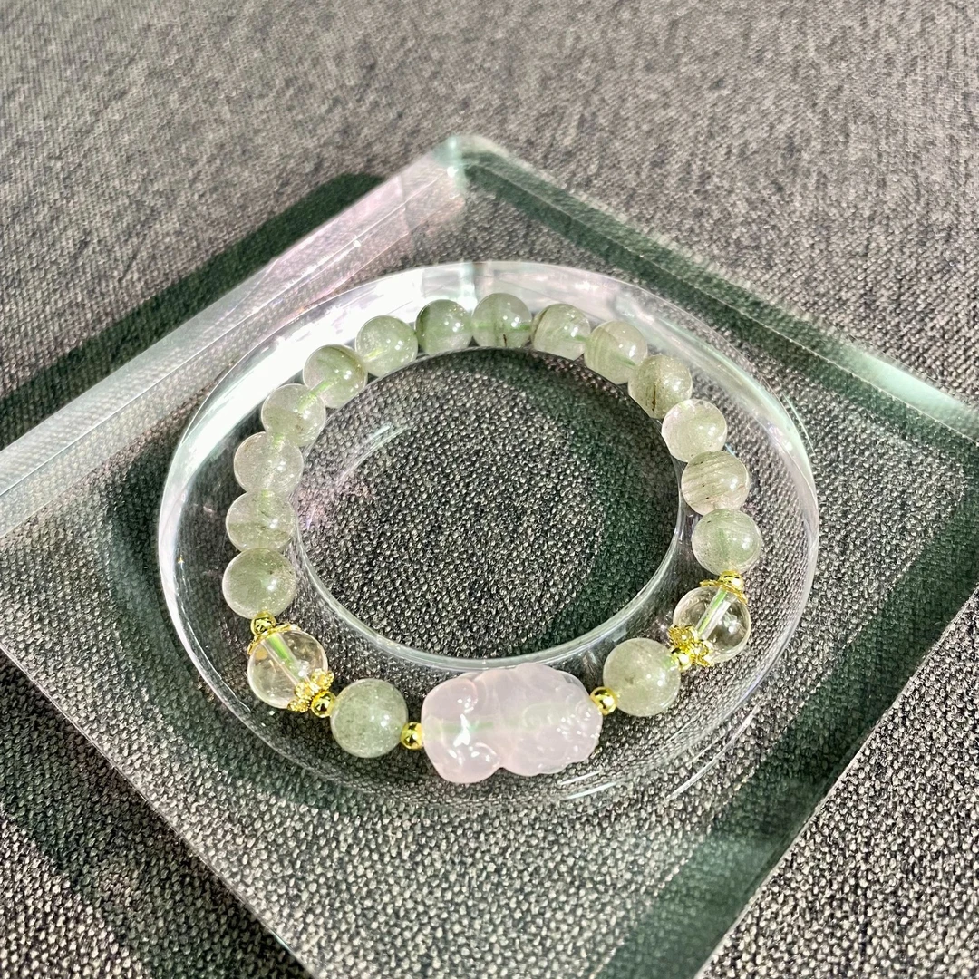 天然 绿幽灵 黄阿塞 粉水晶貔貅 卡8-9原创手串