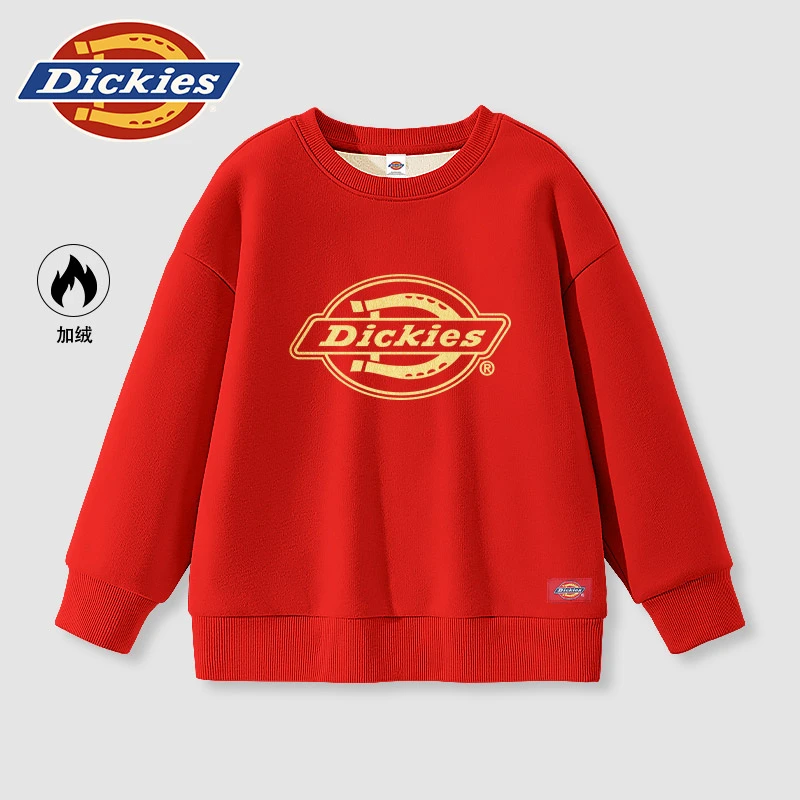 Dickies童装男童加绒卫衣秋冬款小童红色新年上衣儿童冬季打底衫
