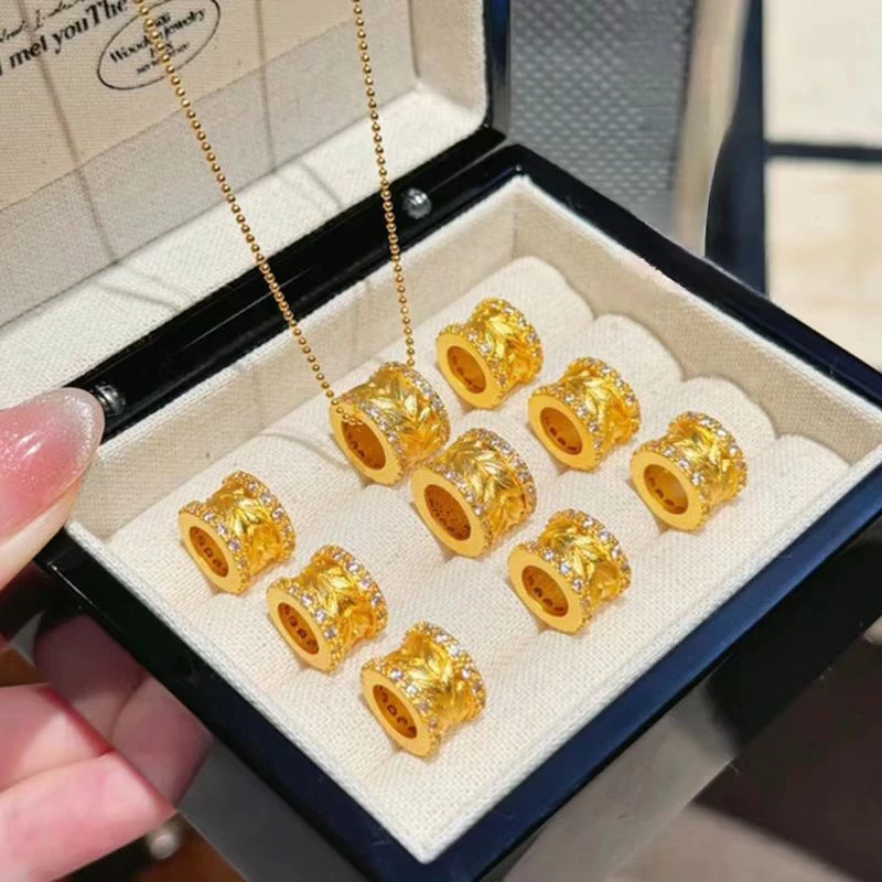 古法金色点钻麦穗路路通项链吊坠 可diy国潮新中式镶嵌百搭配件