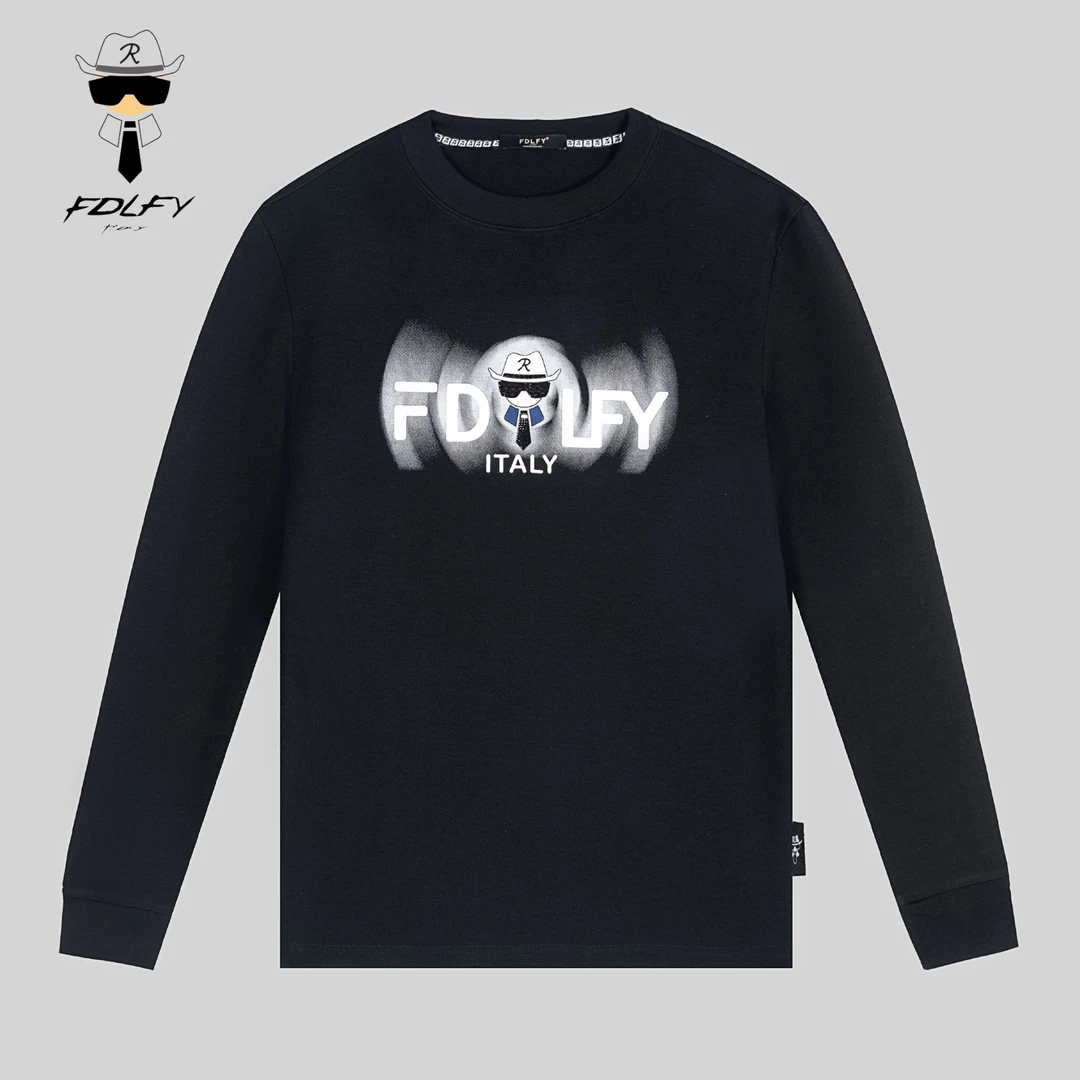 fdlfy高弹修身显身材木代尔圆领时尚百搭点钻设计logo长袖