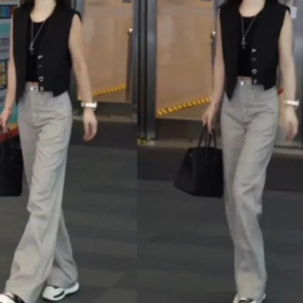 新款高级简约时尚显瘦时尚条纹裤子背心马甲套装两件套上衣上档次