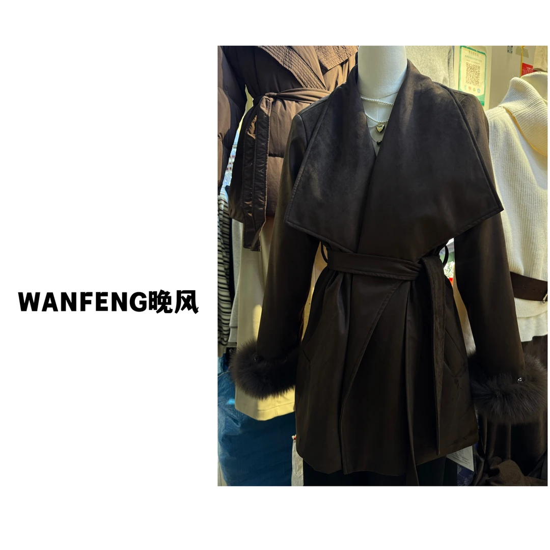 【WANFENG晚风】收腰翻领麂皮绒外套