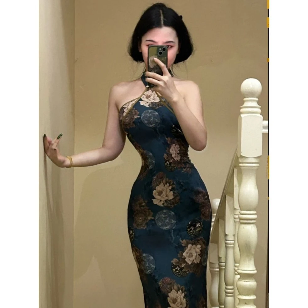 原创自制新中式国风新款改良纯欲风情万种改良旗袍收腰显瘦连衣裙