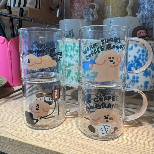 高硼硅可爱小狗手把小水杯