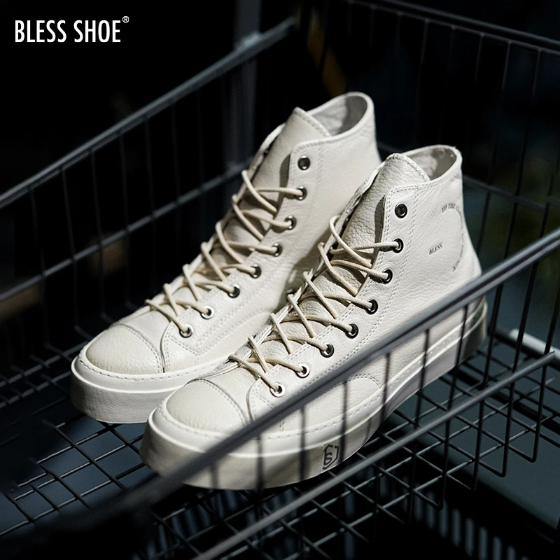 BLESS SHOE PURE B6 头层牛皮高帮鞋小白鞋手工制作真皮休闲板鞋