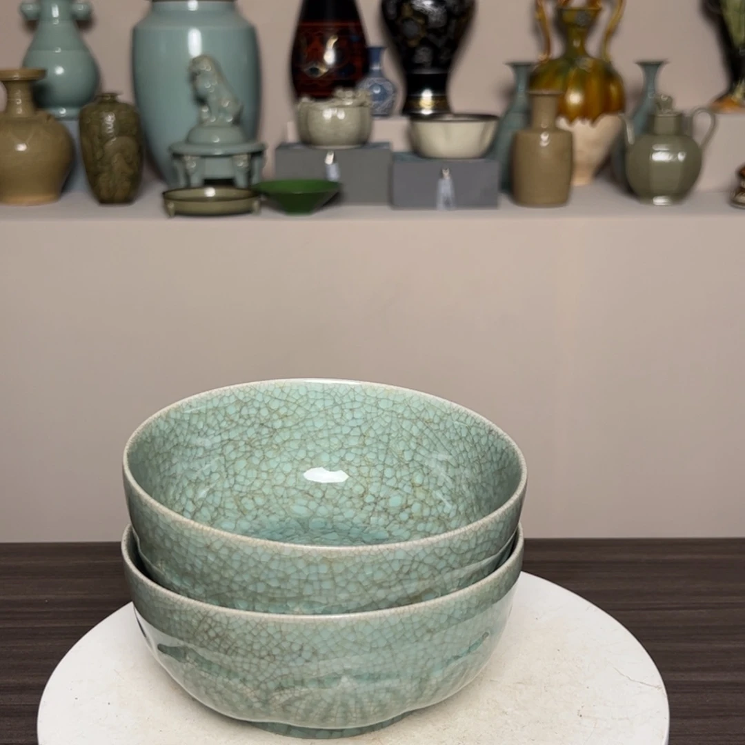 摆件d**y精美汝窑天青釉罗汉碗