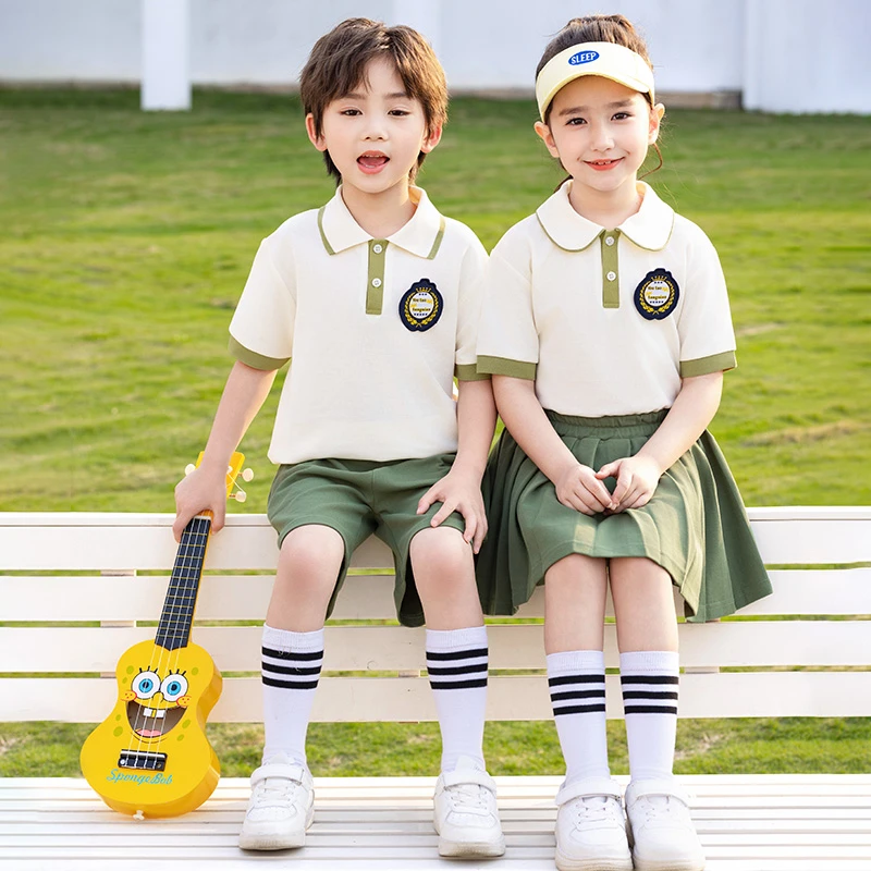 中学生班服运动风夏装杏色儿童校服幼儿园园服毕业照服六一演出服