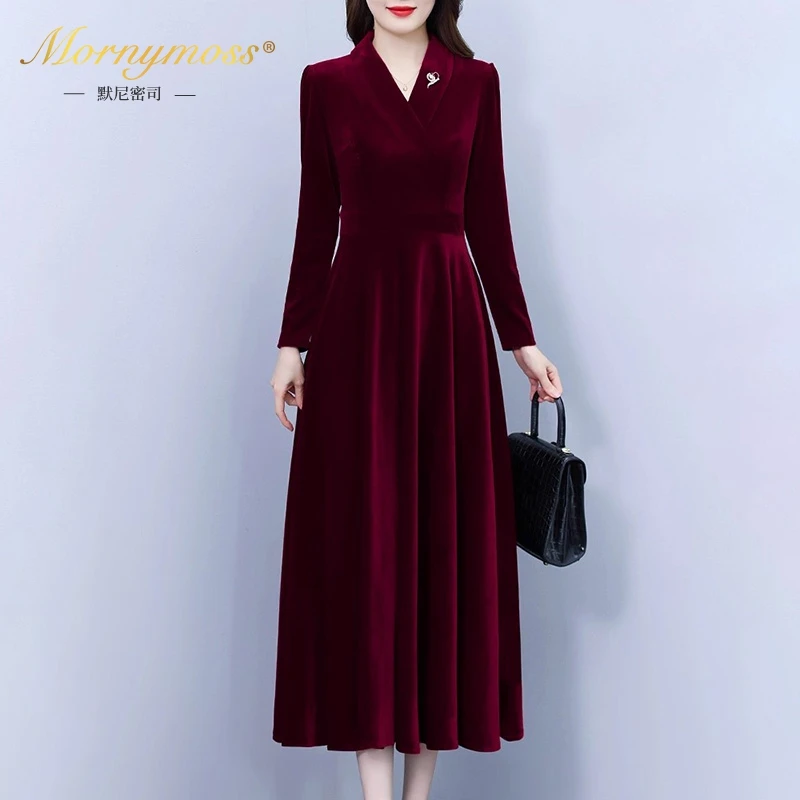 默尼密司品牌金丝绒连衣裙女2025秋冬季新款结婚妈妈婚宴长裙