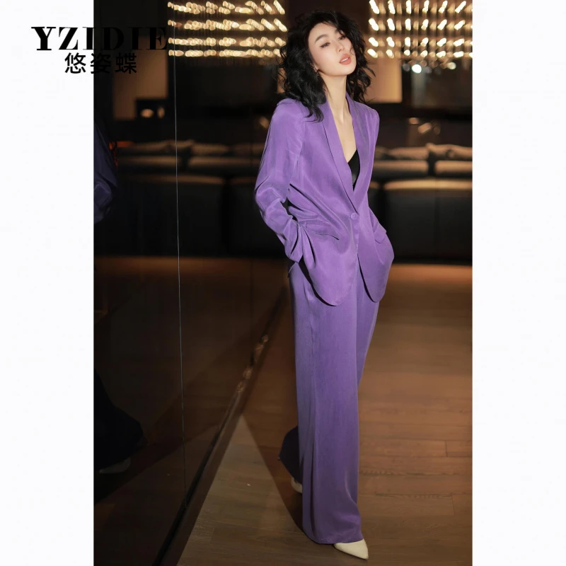 YZIDIE高定职业装2025春夏新款设计感御姐气质铜氨丝西服长