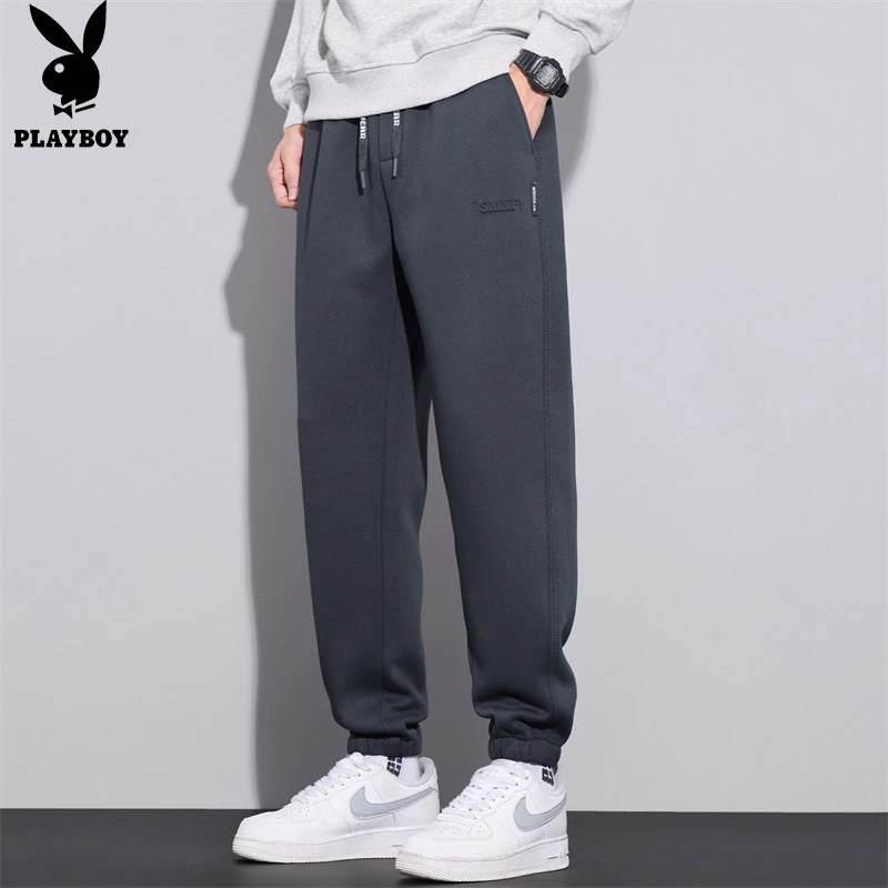 花花公子男士休闲裤秋季新款纯色束脚裤潮流百搭宽松运动长裤子男