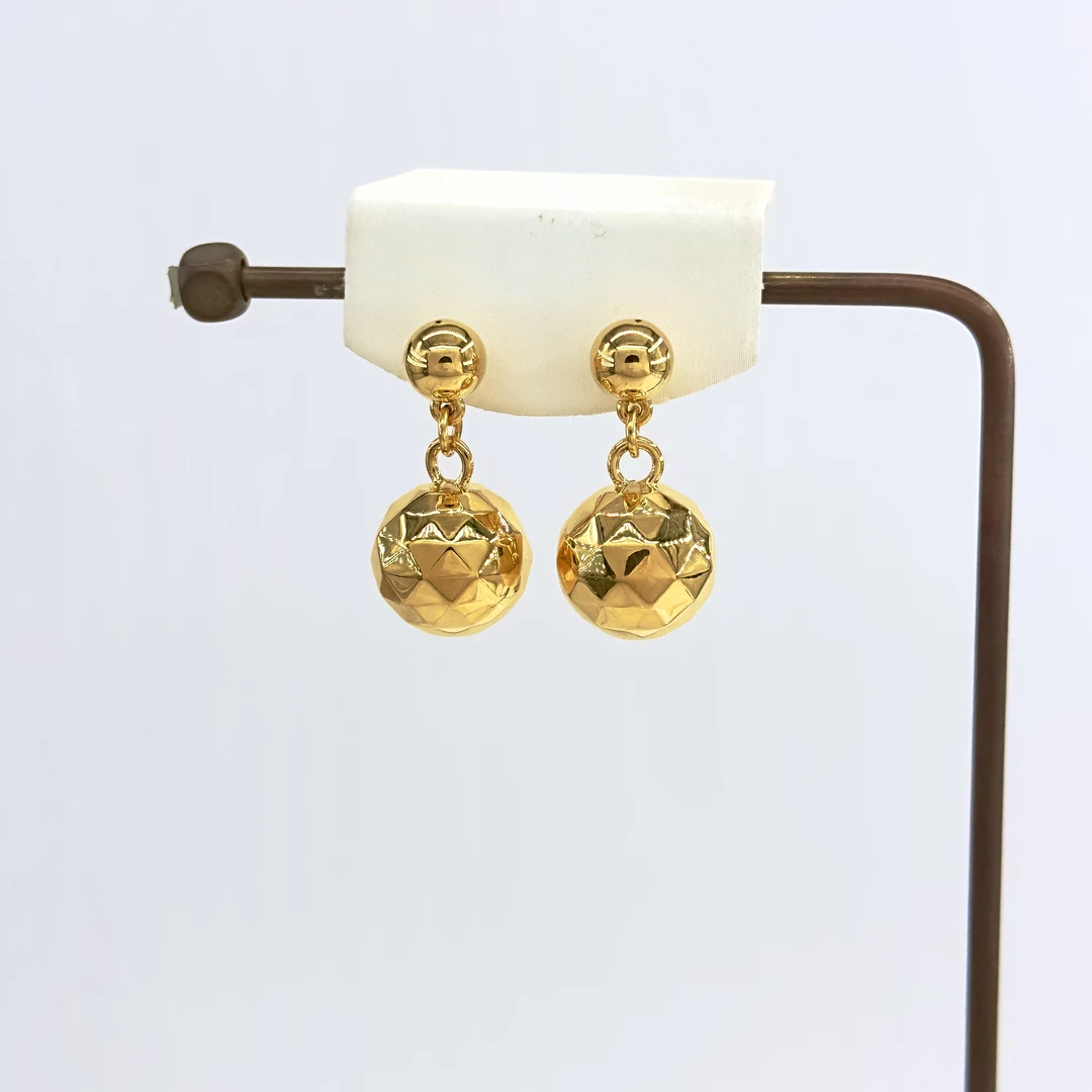 庚震黄金足金999多面体球球蹦迪珠灯珠镜面金无氰5D耳钉耳坠4.95
