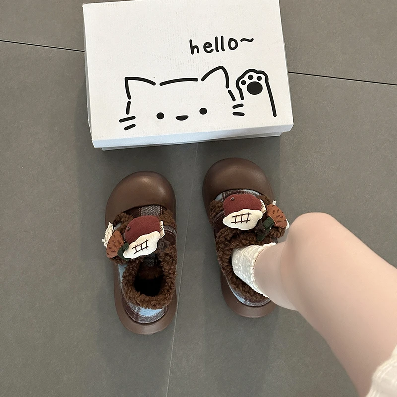 可爱少女心卡通diy玩偶厚底鞋女2025新款冬季小个子穿搭鞋子棉鞋