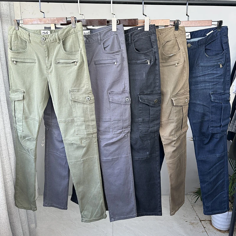 重磅水洗棉工装裤男士春秋季水洗棉斜纹纱卡多口袋男裤休闲裤