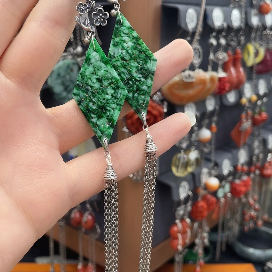 翡翠耳饰银S925镶嵌香*457gghhhhh