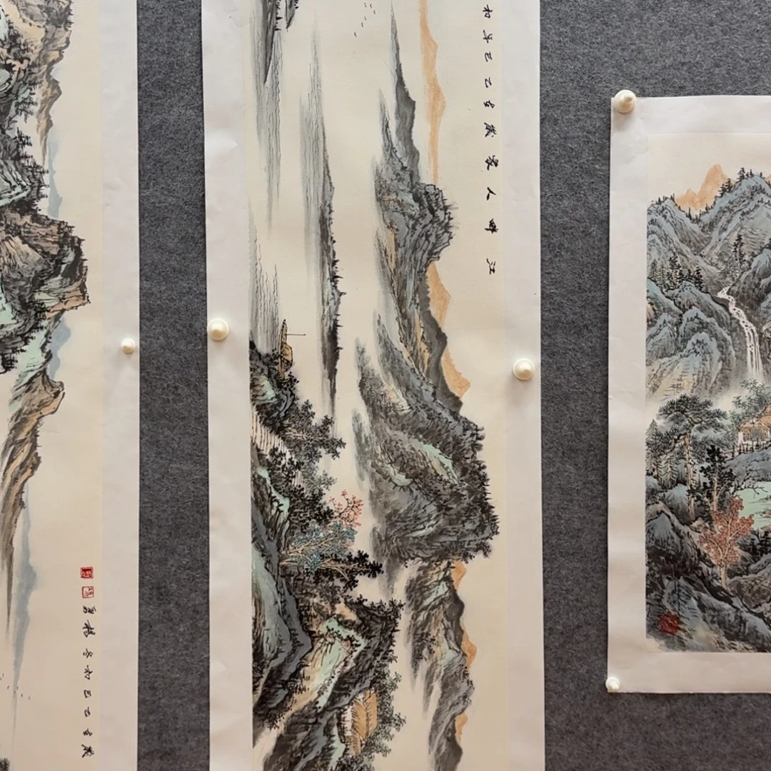 国画杨勇四尺对开山水