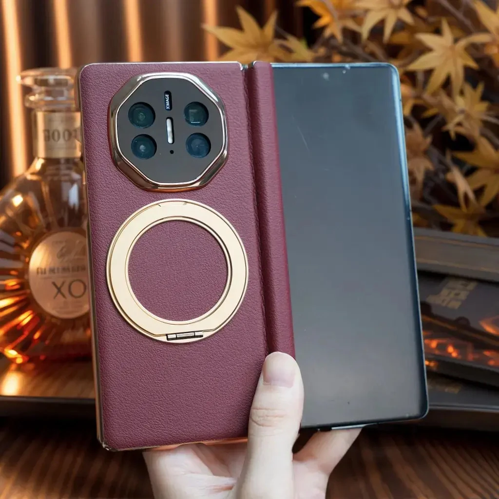 【双中轴全包】适用华为MateX6真皮支架手机壳matex5八角全包镜头男